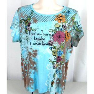 Suzie in the City Womens Tee Top "Le Journal tombe a cinco heures" Size X